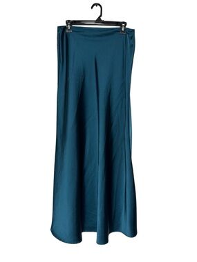 Satin Maxi‎ Slip Skirt Women Size L Teal Kingfisher Formal Boho Special Occasion